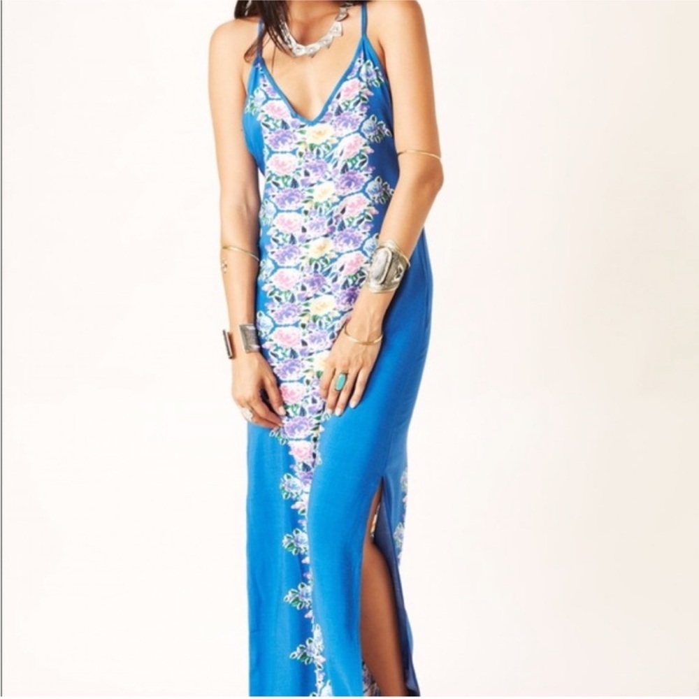 Blu Moon Floral Maxi Dress Boho Lightweight Open Back Size XS in Blue Beach